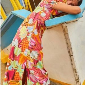 Farm Rio fruit salad maxi midi puff sleeve dress